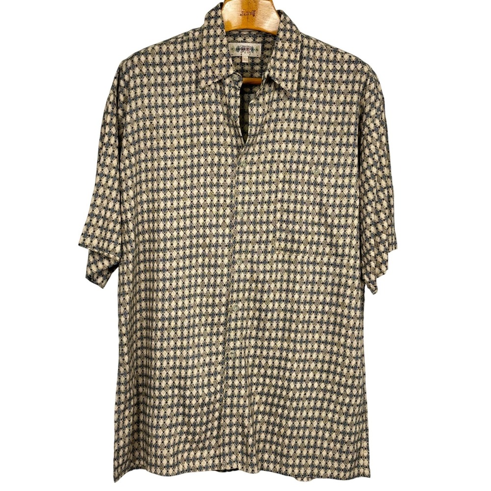 Vintage Campia Moda Rayon Shirt Mens‎ L Geometric Button Up Short Sleeve